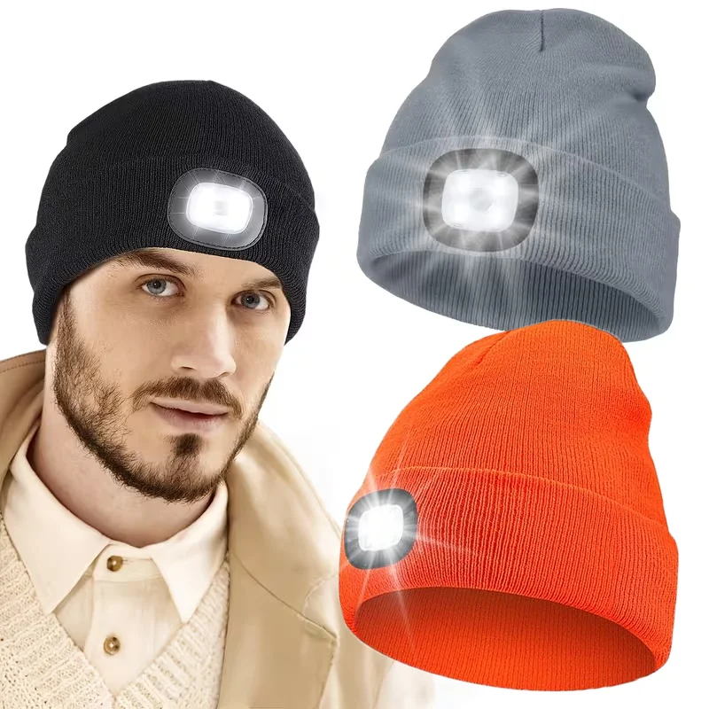LED-Licht-Mütze, über USB wiederaufladbare LED-Licht-Beanie-Mütze, freihändige Stirnlampenkappe für Nachtwanderungen, Angeln, Camping, Jagd, Wandern Image