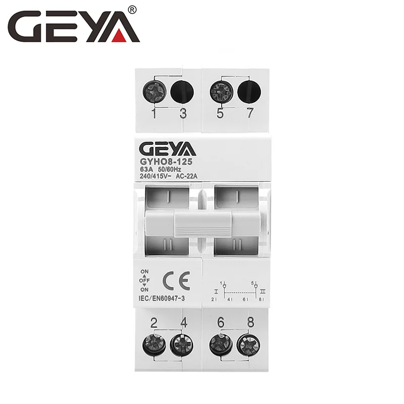 GEYA GYHO8 MTS 63A Manueller Umschaltschalter mit Doppelstromversorgung, Verriegelungs-Schutzschalter, AC-Trennschalter 1P 2P 3P 4P Image