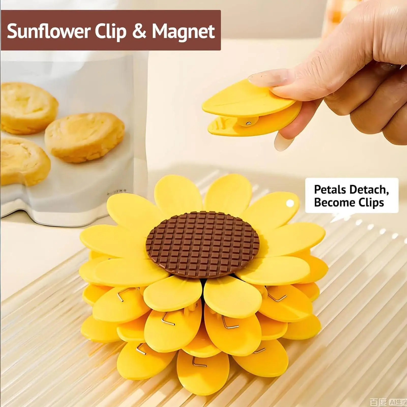 Niedliche Chip-Clips, luftdicht, wiederverwendbar, dekorative Sonnenblume, 10 Stück, Lebensmittelbeutel-Verschlussklammern für Snacks, Pasta, Brot, Müsli, Gewürze Image