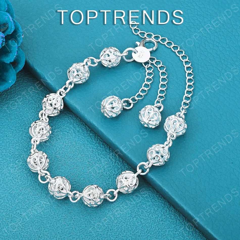 Hochwertiges, durchbrochenes Kugelarmband aus 925er Sterlingsilber, modischer Charm-Schmuck für Frauen, Hochzeit, Party, exquisites, elegantes Geschenk Image