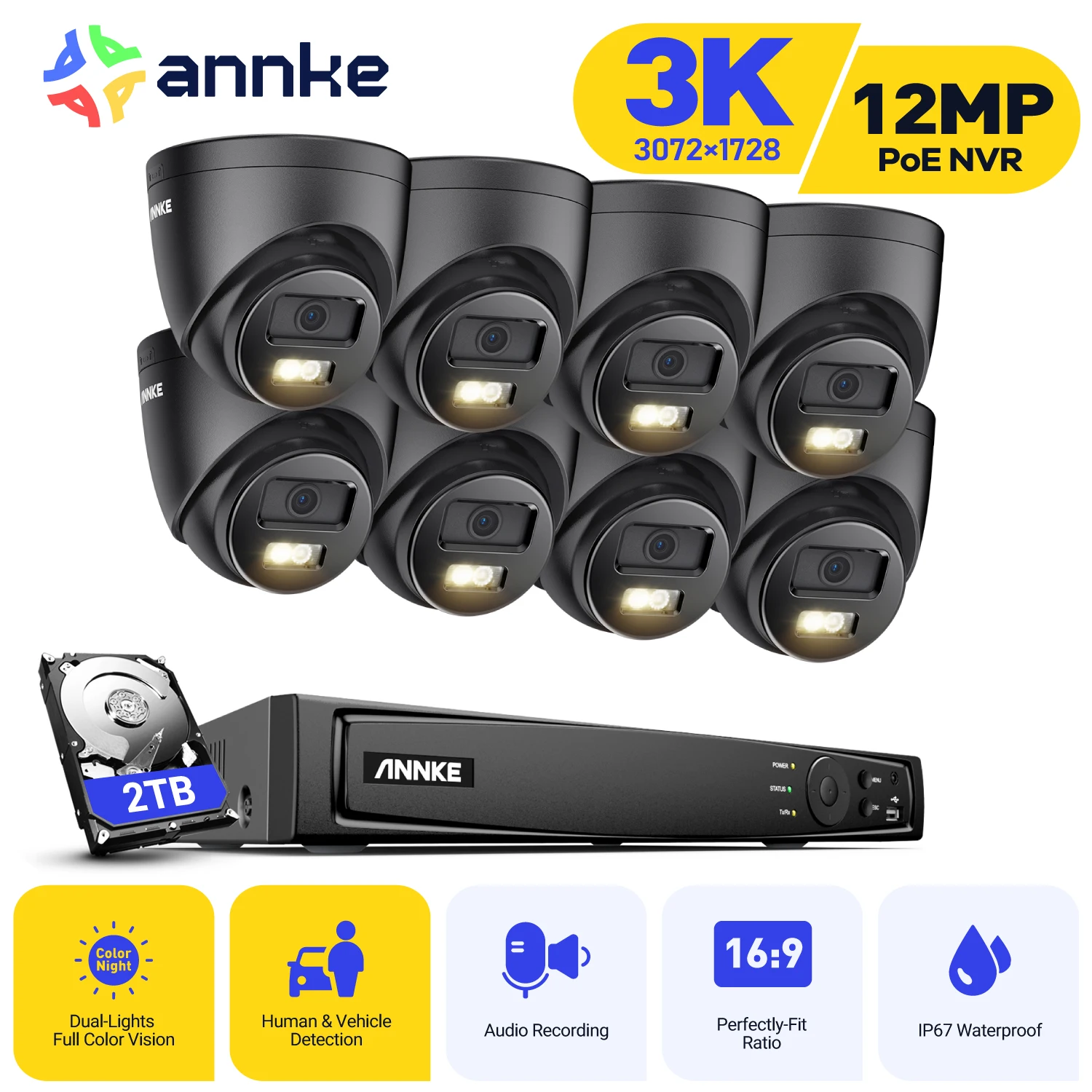 Annke 8ch ultra hd poe Überwachungs kameras cctv kit 8mp nvr recorder mit 3k video überwachungs system eingebautes mic ik08 ip kamera Image