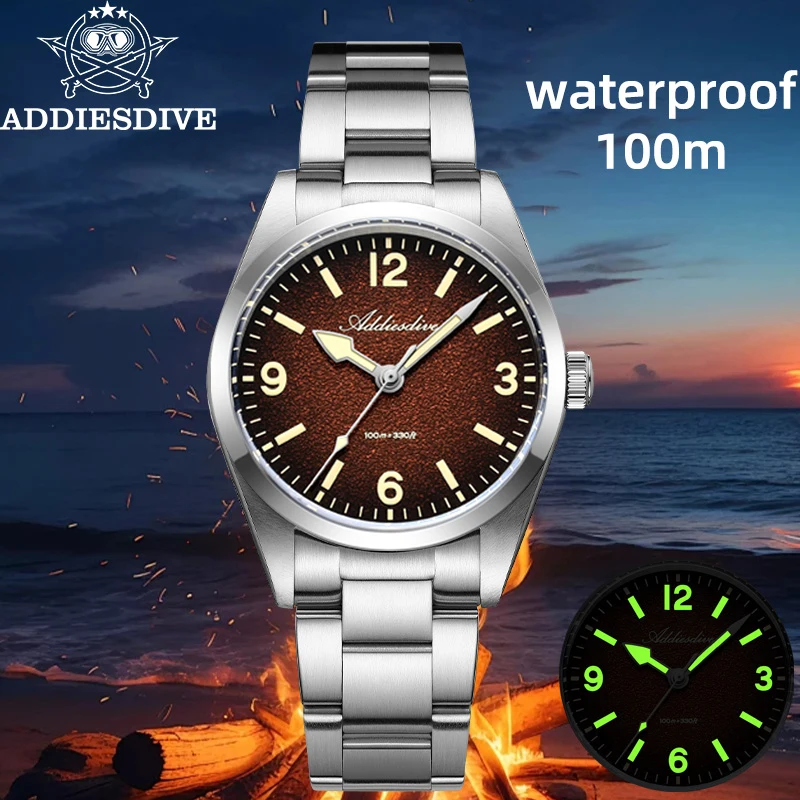 ADDIESDIVE AD2544 Luxus-Quarzuhr für Herren, 316L Edelstahl, 100 m tauchwasserdicht, C3 Retro, leuchtender Saphir, NEUE Armbanduhr Image