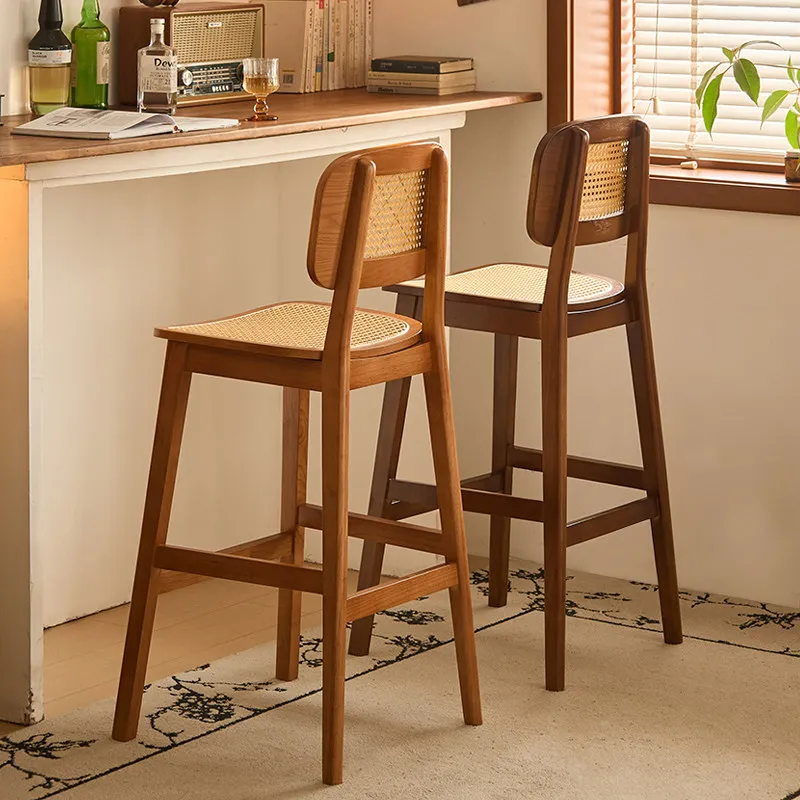 Holz-Küchenbarhocker, luxuriöse Designer-Barhocker für Wohnzimmer und Restaurant, mit Rückenlehne, lange, moderne Barstühle, hohe Cadeira-Möbel für Zuhause