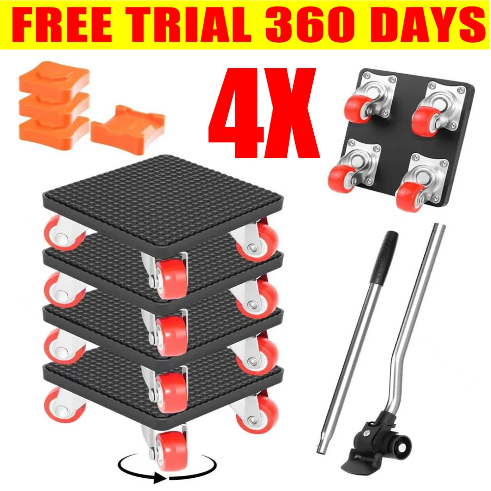 4er-Pack Möbeltransport-Rollenset mit 360°-Drehfunktion ° Drehbares Gleitsystem mit 4 x 20mm Abstandshalterblöcken für Einfaches Bewegen Image