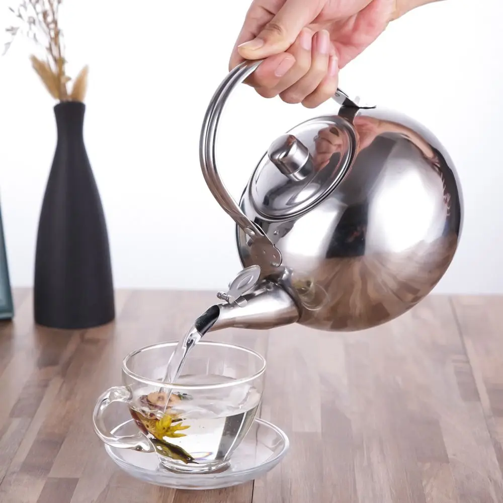 Edelstahl-Wasserkocher mit Teesieb, Filter, großes Fassungsvermögen, Kaffeekessel, Kochgeschirr, Tee, Kaffee, Werkzeuge, Teekessel, Heimbüro Image