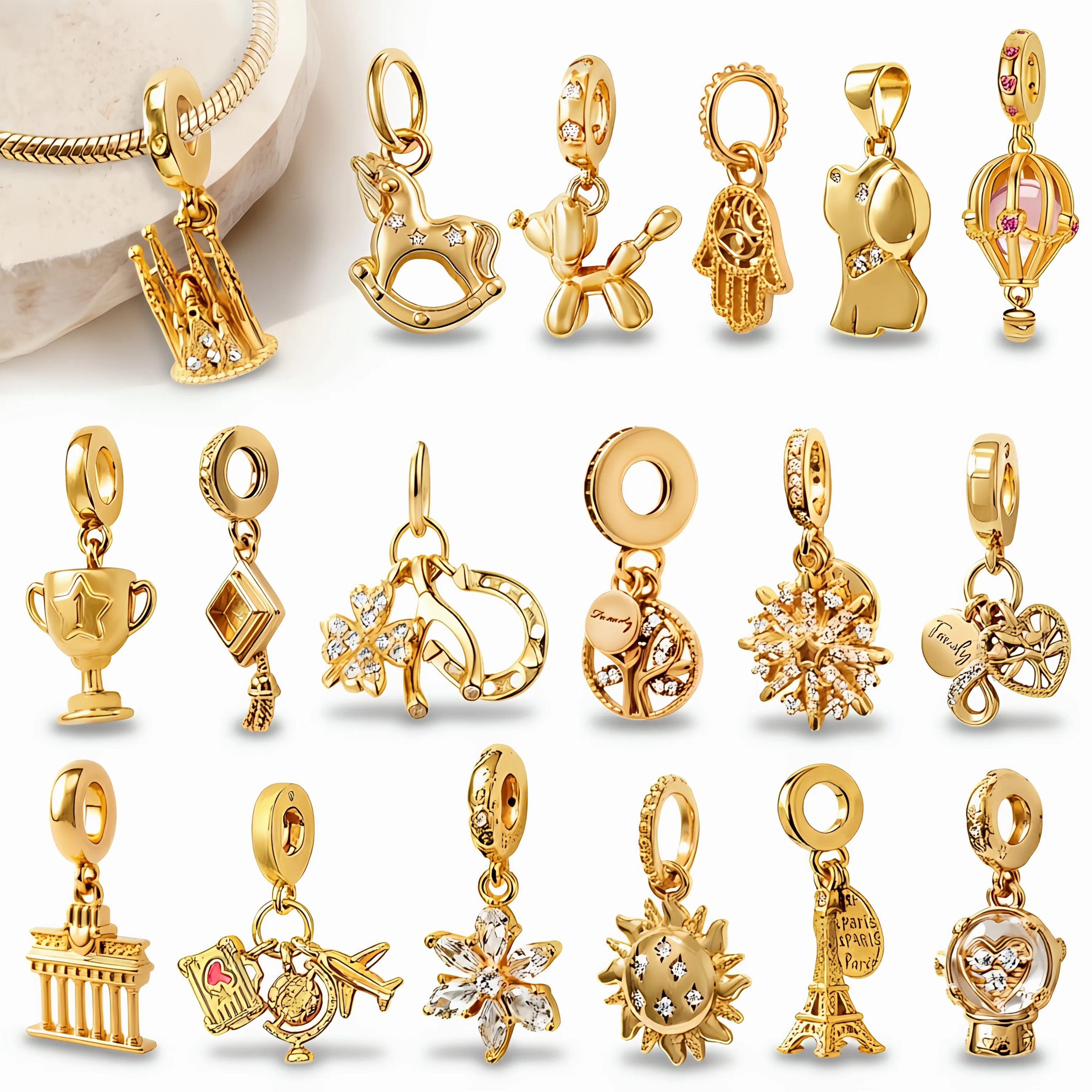 Heißer Verkauf: DIY Zierlicher Goldanhänger – Stilvolle, elegante Charms-Perle, passend für verschiedene Arten von Schlangenkettenarmbändern für Damen – Schicke Schmuckgeschenke
