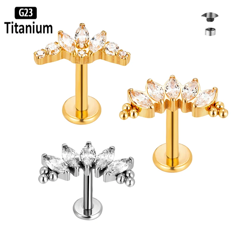 G23 Titan Lippenpiercing CZ PVD Innengewinde Labret Ohrring Ohrstecker Lippenringe Ohrknorpel Helix Lappen Körperschmuck 16G Image