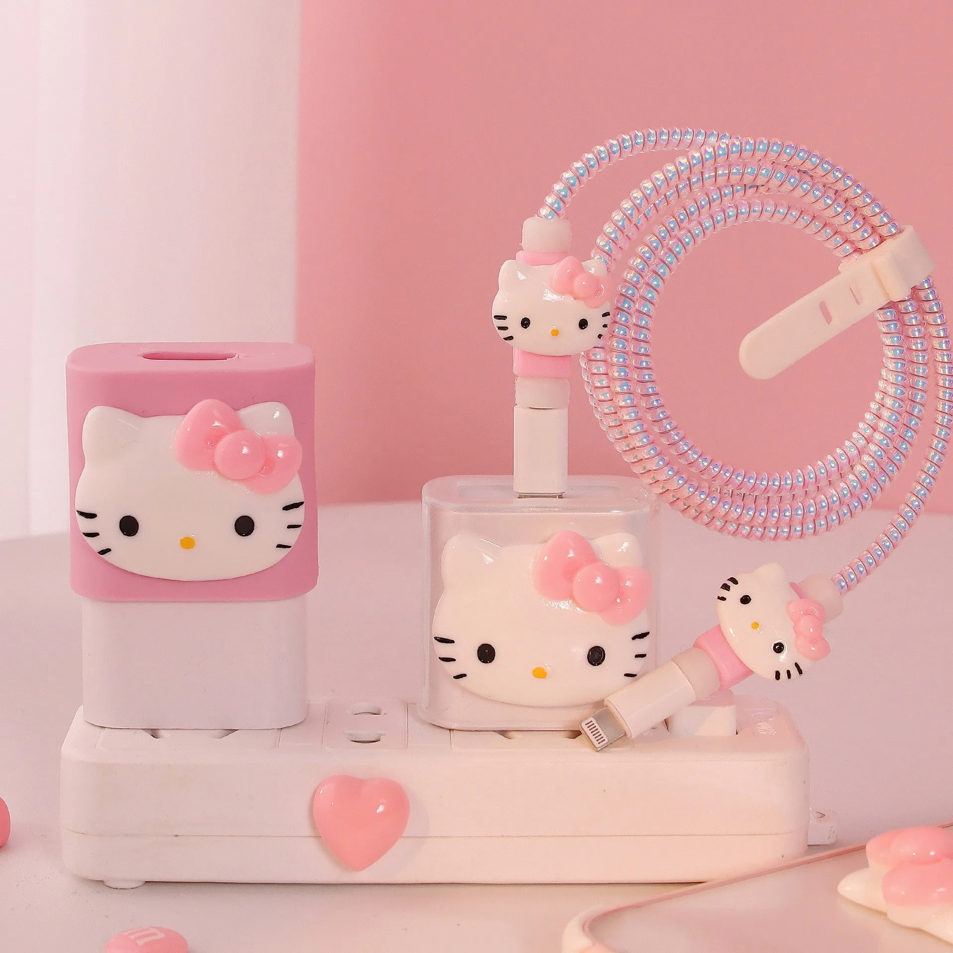 4 teile/satz Neue Hallo Kitty Kabel Schutzhülle für Apple 18/20 watt Ladung Wickler Cartoon Ladegerät Schutzhülle für iPhone 16 Image