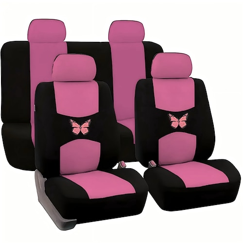 9-teiliges Set Schmetterlings-Autositzbezüge, Universalgröße, schwarz Graue, atmungsaktive Sitzbezüge aus Stoff für die meisten Pkw, SUVs und Lkw, stilvolles Auto-Interieur-Zubehör mit Image