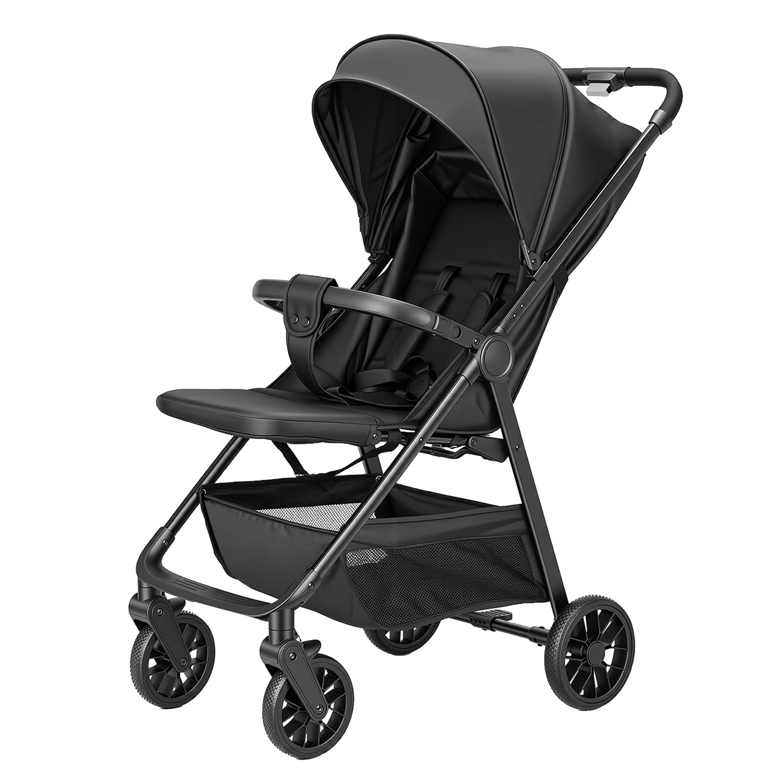 Kinderwagen für Kleinkinder mit Liegesitz, Gummirädern, Verdeck & Großem Aufbewahrungskorb, Kompakter Reisebuggy Image
