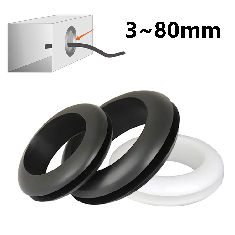 3 mm ~ 80 mm Gummidichtungen, Unterlegscheibe zum Schutz von Draht, Kabelloch, Schutzring, Möbel, Schreibtisch, Computerschrank, Kabelschutzring Image
