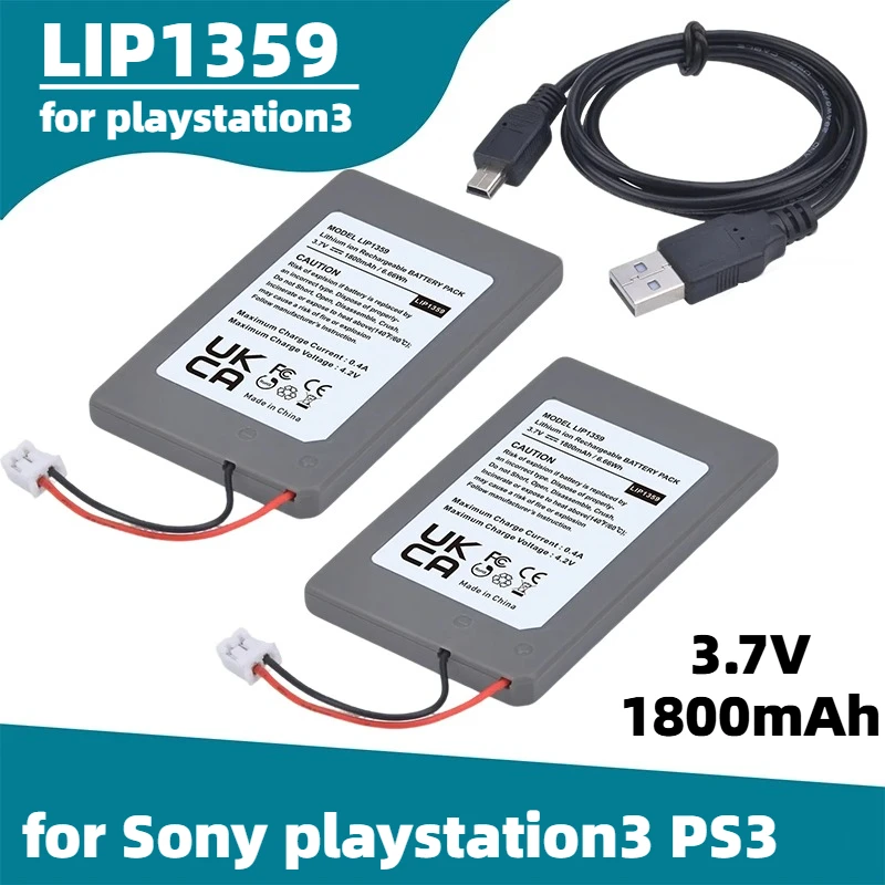 LIP1359 PS3 Ersatzakku 3,7V 1800mAh für Sony Playstation3 Wireless Controller Spielkonsole Batterien mit USB-Kabel