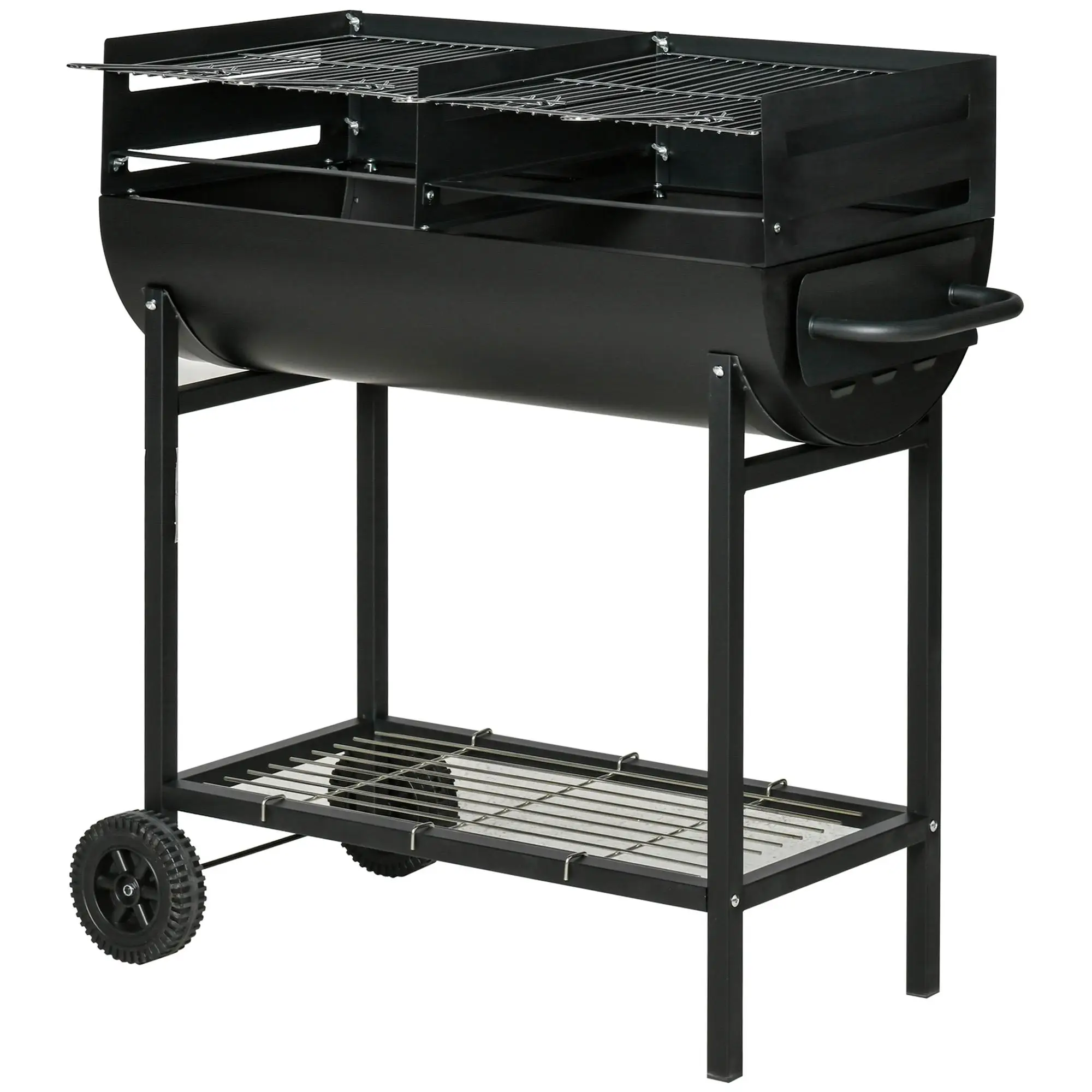 Stahl-Grill mit 2 Grillfeldern, Windschutz, 3-stufig höhenverstellbar, Schwarz, 90x45x96cm Image