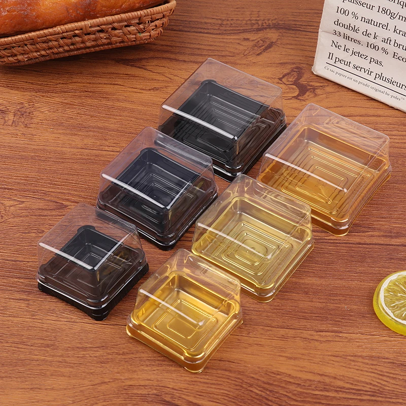 50 Stück transparente quadratische Dessertbox-Verpackungsbehälter aus Kunststoff für Eigelbquasten, Muffins und Mondkuchen Image