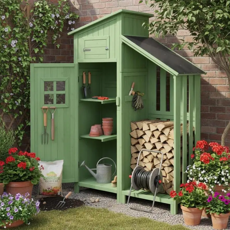 Abri de jardin, armoire de jardin, abri à outils, armoire à outils, dimensions LxPxA: 124x46 cm, LxPxH: 124x46x174 cm, également adapté aux petits jardins, vert, (Cabane en bois, 1 pièce, maison de