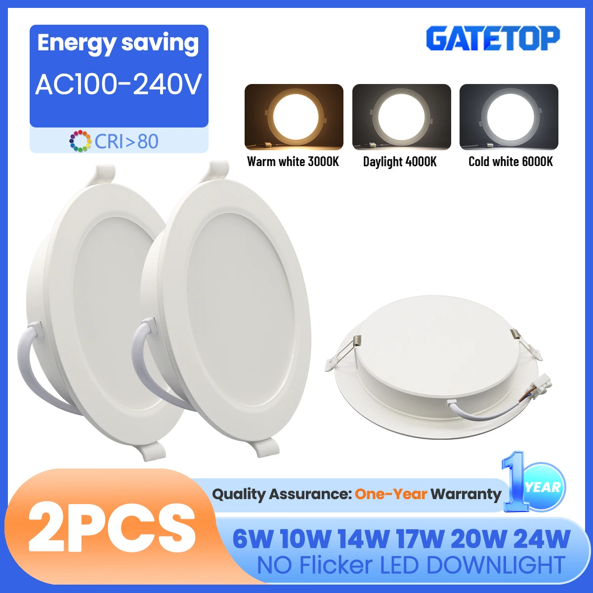 2PCS LED Downlight AC100-240V 6W 10W 14W 17W 20W 24W LED Decke spot 3 CCT Einbau in Downlight Licht Kalt Warm Weiß Lampe