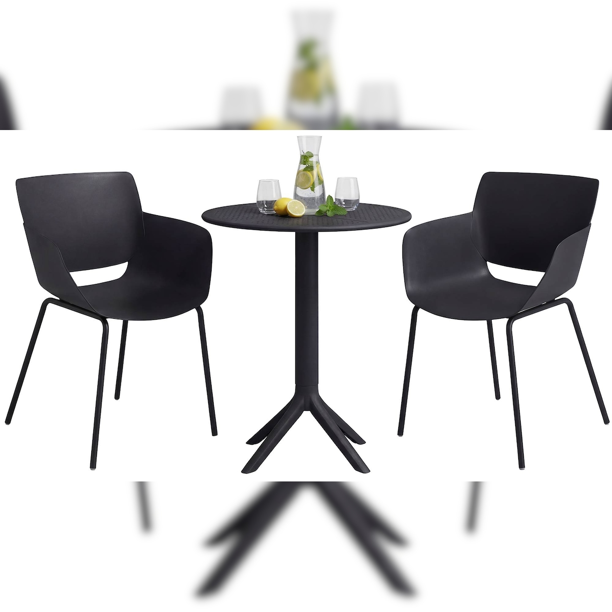 DELUKE Gartenmöbel-Set SARA mit 2 Stühlen 168x60x80cm, Kunststoff, Schwarz Balkonset Gartenset Tisch mit Stühlen Bistroset Outdoor Image