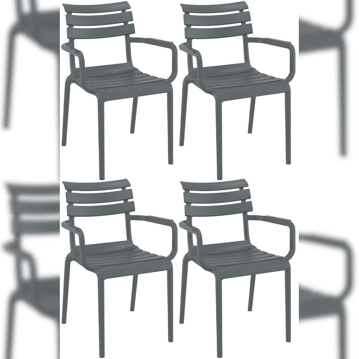 DELUKE Gartenstuhl LARS 4er Set 58x59x85cm, Kunststoff, Dunkelgrau Stapelstuhl Loungestuhl Garten Outdoor-Stuhl Image