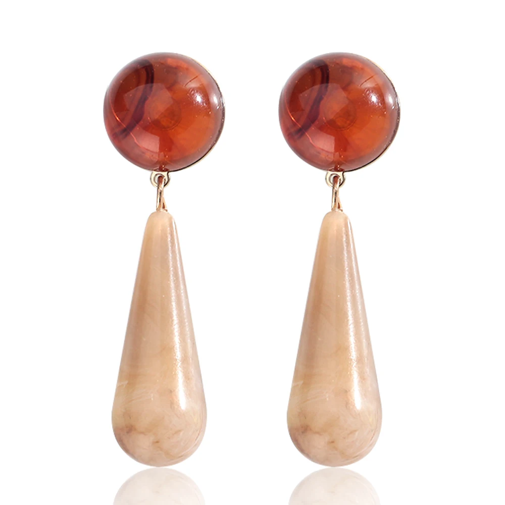 Vintage Harz Lange Wassertropfen Runde Anhänger Ohrringe für Frauen Elegante Acryl Geometrische Tropfen Ohrring Schmuck Zubehör Image