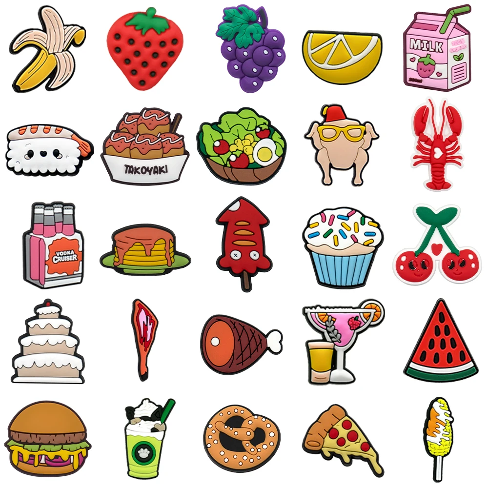 1/25 Stück Niedliche Lebensmittel- & Getränke-PVC-Schuh-Charms für Clogs, Erdbeere, Sushi, Pizza, Milchkarton DIY-Accessoires für Kinder & Jugendliche
