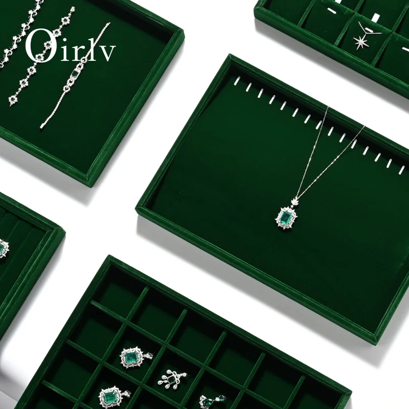 Smaragdgrünes Samt-Schmuck-Display-Aufbewahrungstabletts-Set mit mehreren Gittern für Präsentationsringe, Halsketten, Ohrringe, Juwelier, Einzelhandel Image