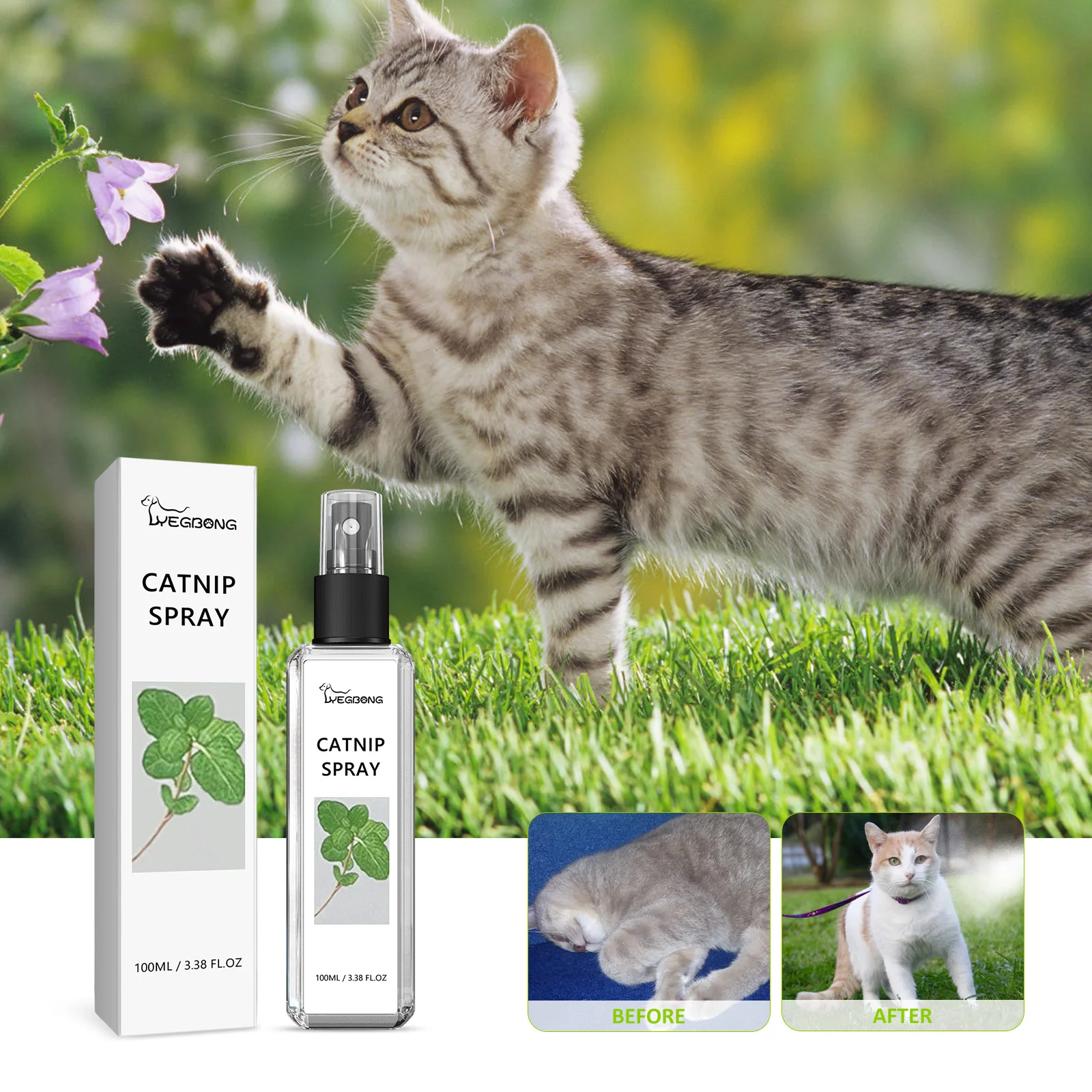 Katzenminze-Spray Essbares Kräuterspray zur Linderung von Katzenangst und -spannung, Vitalitätssteigerung, Stimulierung, Spaß, Beruhigung, Training, Kratzen, Katzenfreude-Spray Image