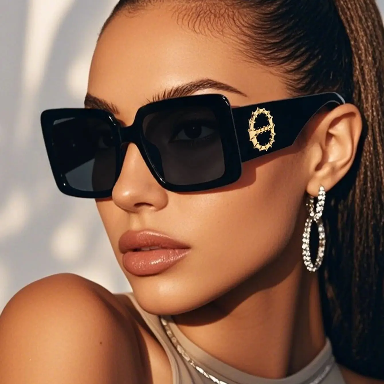 1/2 Stück Marken-Sonnenbrille im Quadrat-Design für Damen und Herren, Luxus-Sonnenbrille, klassische Vintage-Sonnenbrille für Frauen, UV400-Schutz Image