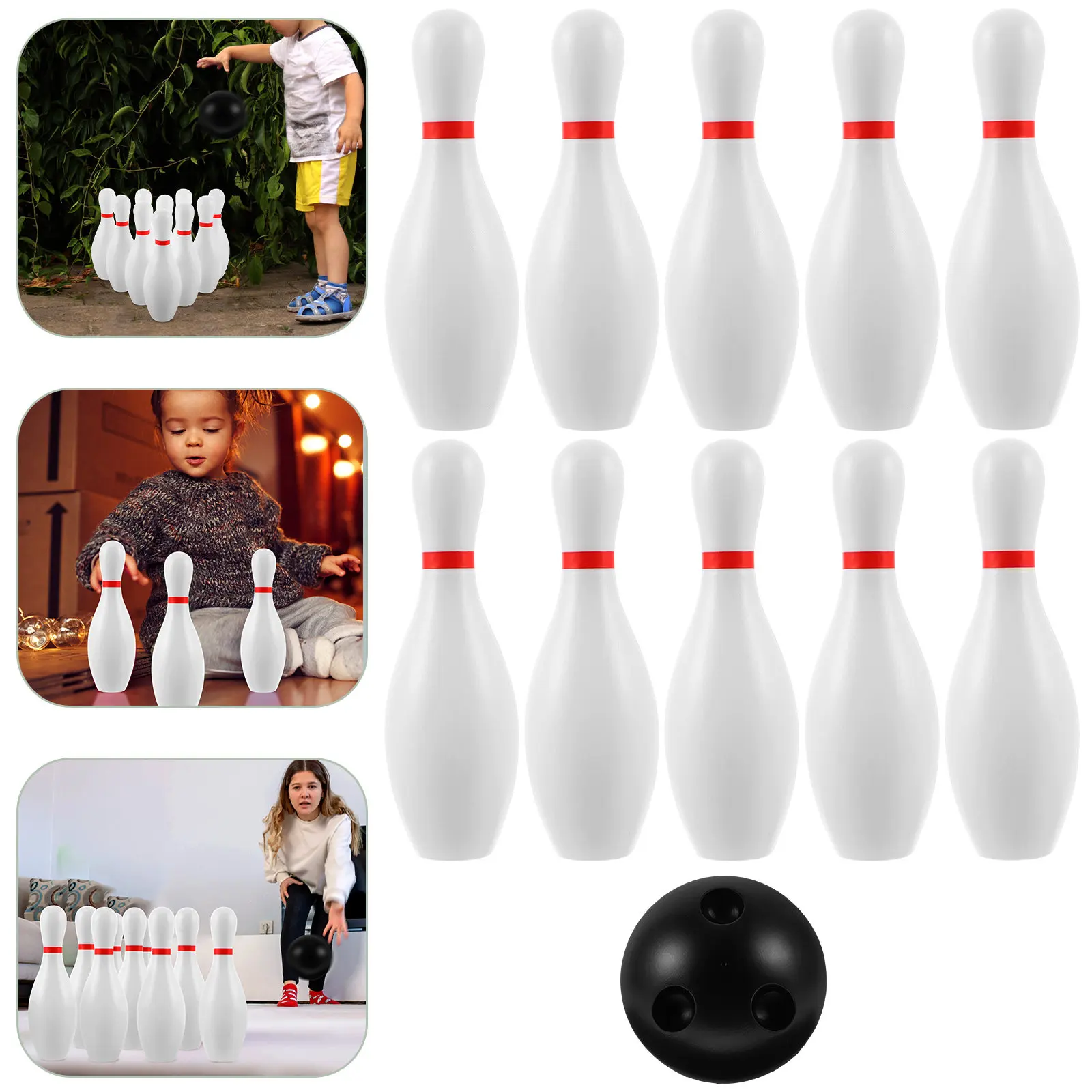 Bowling-Set aus weißem Holz, Premium-Qualität, sicher, ungiftig, Größe für Vorschulkinder, Heimschulaktivitäten Image