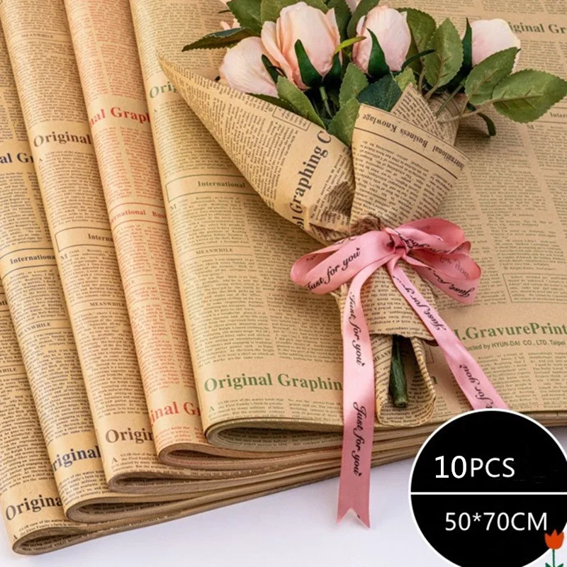 10 Stück Zeitungs-Geschenkpapier, Blumenstrauß, Kraft, Sonnenblumen-verpacktes Blumenpapier, 50 x 75 cm, DIY Artware-Paket, Bucheinband, Verpackung Image