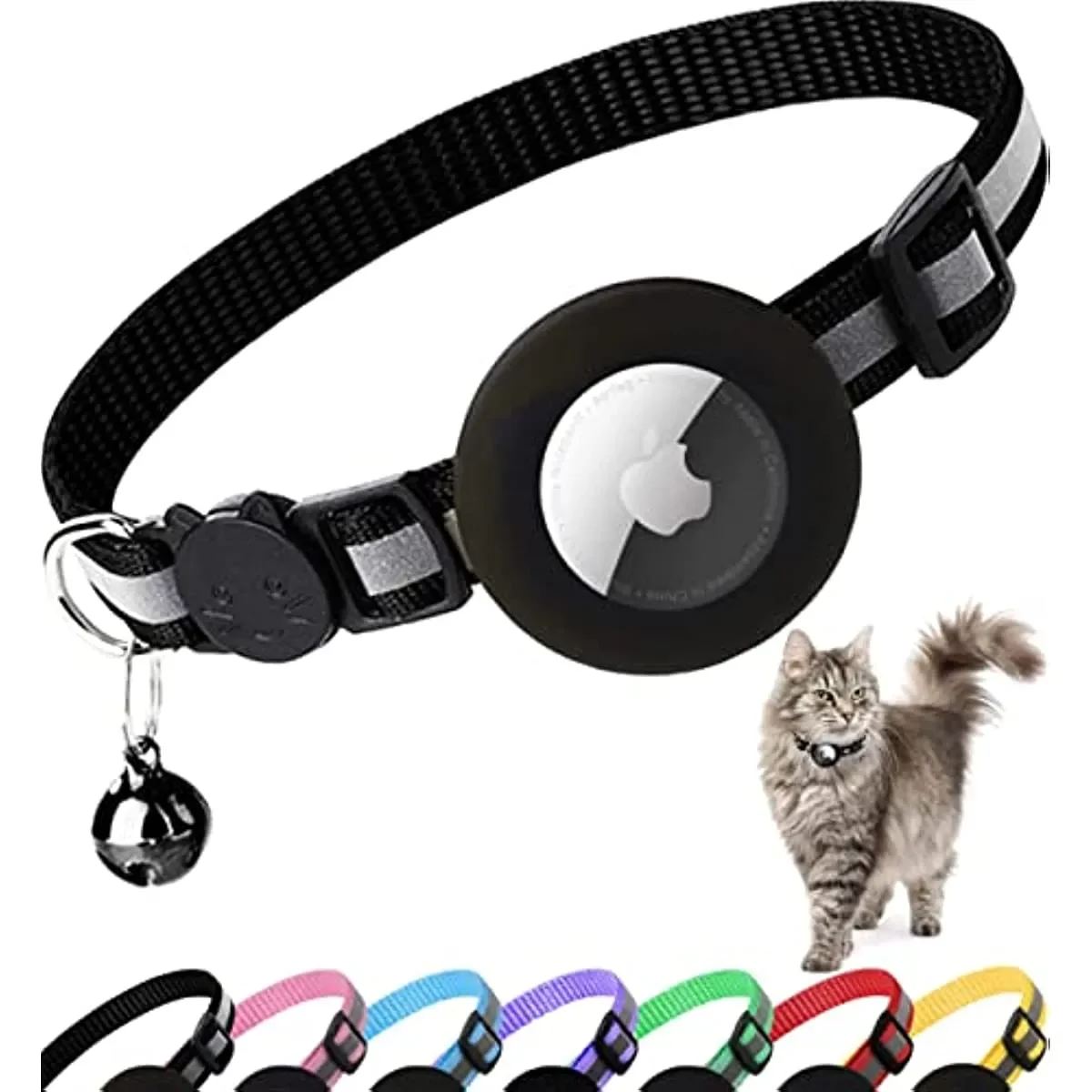 Reflektierendes Breakaway Airtag Katzenhalsband 0,4 Zoll Verstellbar mit Halter und Glocke für Kätzchen und Kleine Katzen Täglicher Gebrauch Ohne Ortungsgerät Image