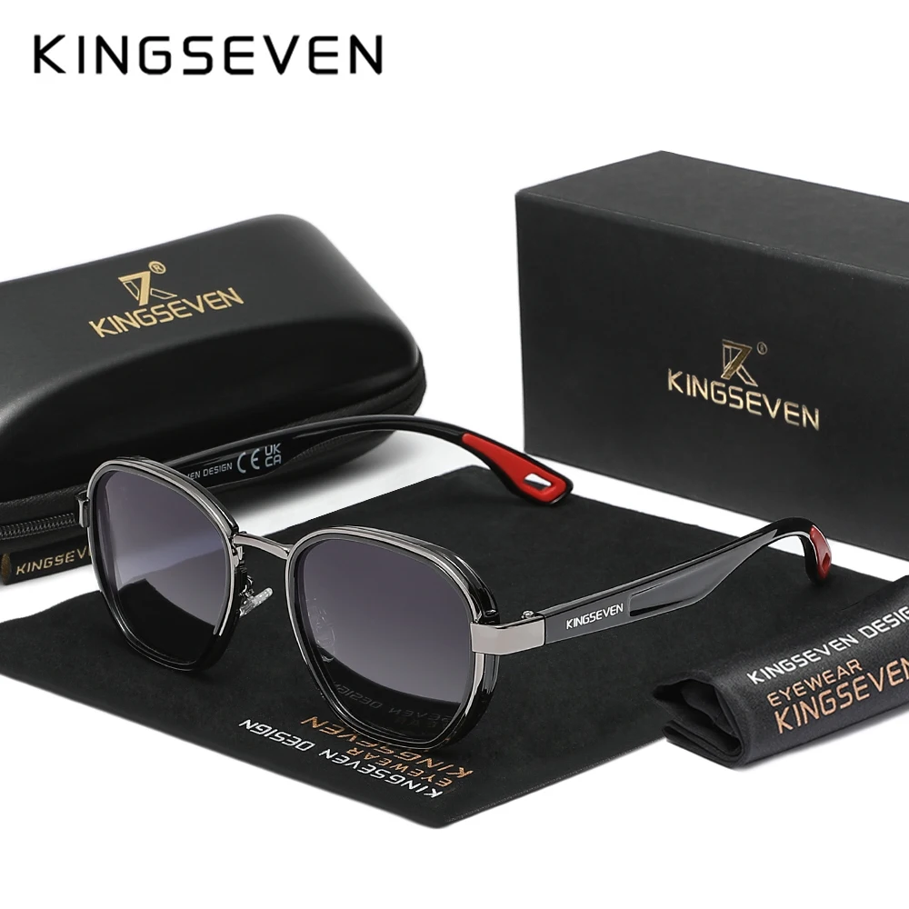 KINGSEVEN Sonnenbrille Männer Polarisierte UV400 Retro Luxus Mode Frauen Brillen Männlichen Runden Rahmen Kausalen Gläser Anti-glare Image