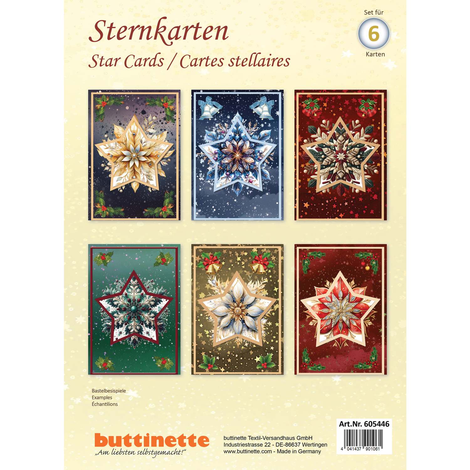 Kit de bricolage cartes 3D "cartes de Noël en forme d'étoile" pour 6 cartes