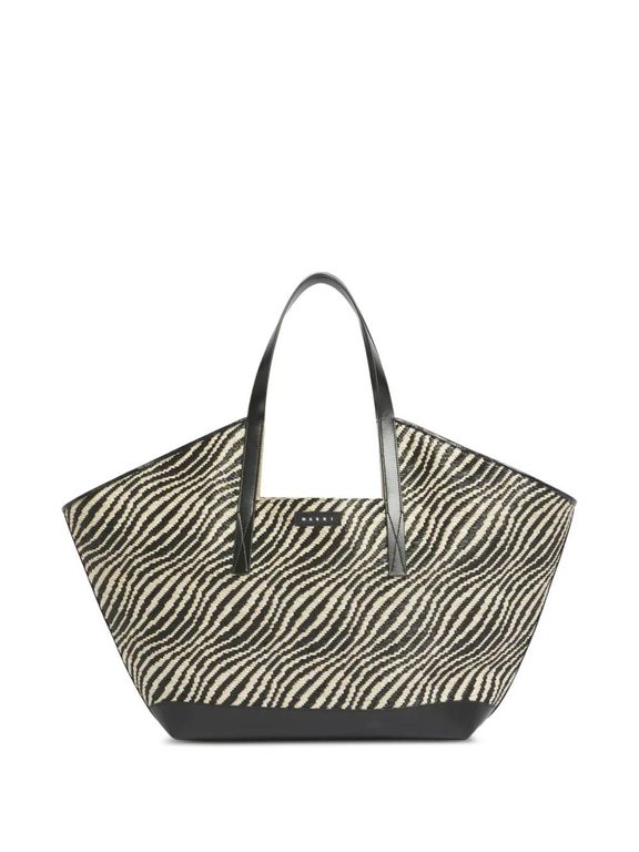 Raffia-Effect Shoulder Bag - Gray - Marni Beach Bags
