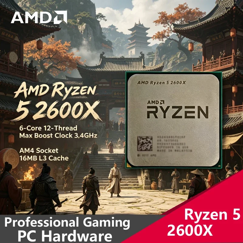 AMD Ryzen 5 2600X AM4 Gaming-CPU, 6C12T, 3,6GHz Boost, 95W, Entsperrter Tray-OEM-Chip, Ohne Originalverpackung, Perfekt für DIY-PC-Montage Image