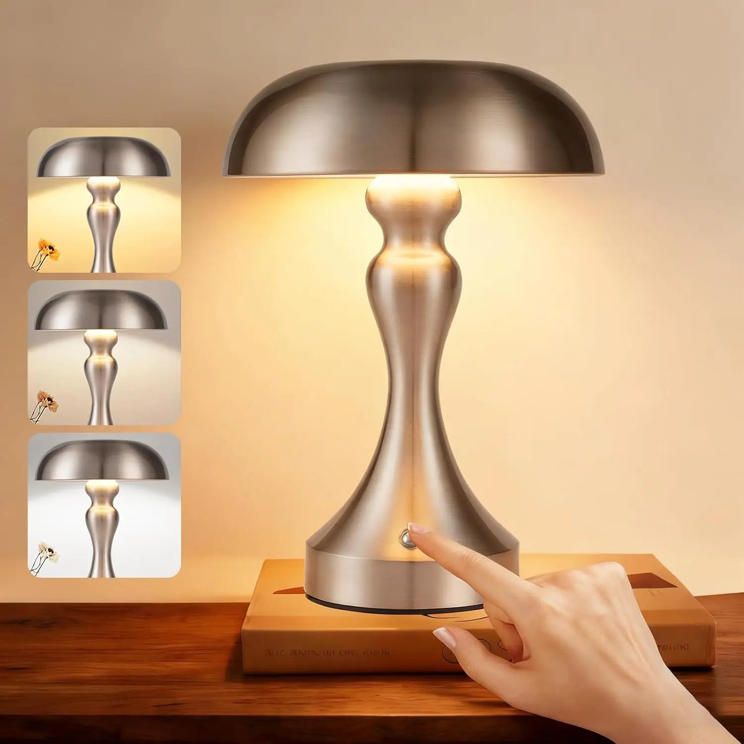 Lampe de table, lampe de chevet sans fil à piles, lampe de table LED, à intensité réglable par touche, lampe rétro vintage avec batterie nickel rechargeable par USB, lampes de table pour rebord de