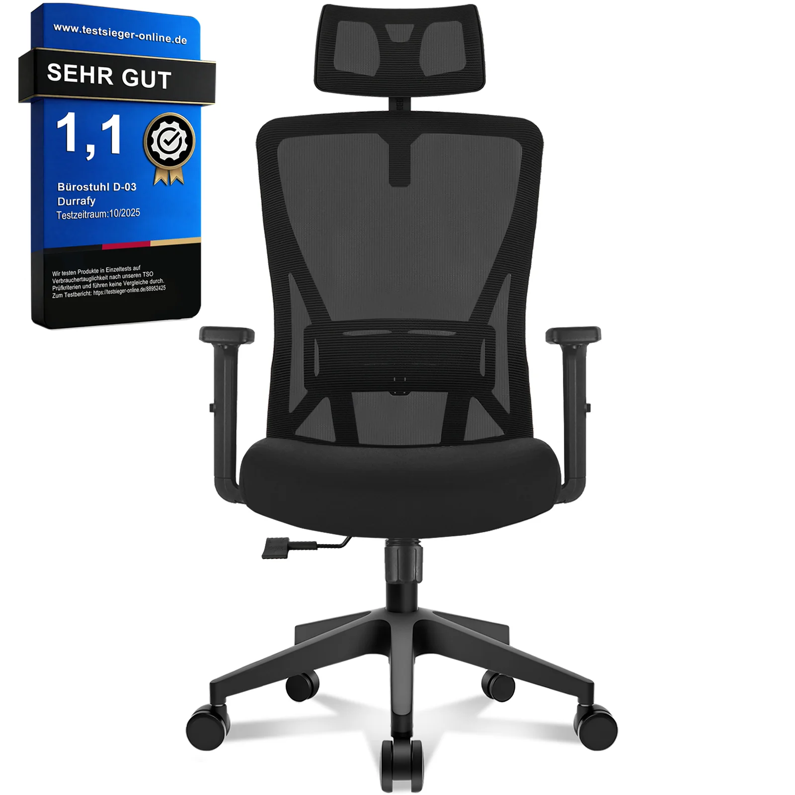 Ergonomischer Bürostuhl Netz-Computerstuhl mit Verstellbarer Kopfstütze Lendenwirbelstütze 90° ° -130 ° Verstellbarer Hochlehner-Drehstuhl 150kg