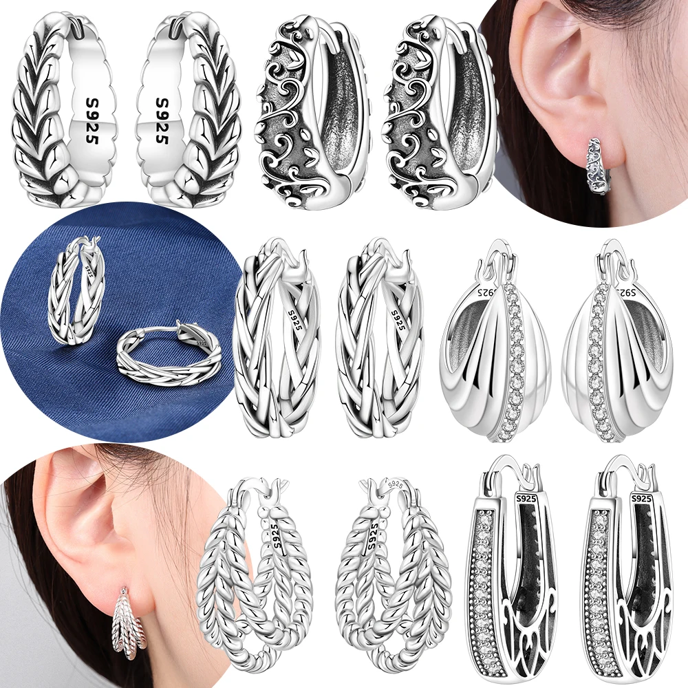 Twist Weave Zirkon-Creolen, original versilbert, Damen-Ohrringe, Valentinstag, Jahrestag, Schmuck, feines Geschenk-Accessoire Image