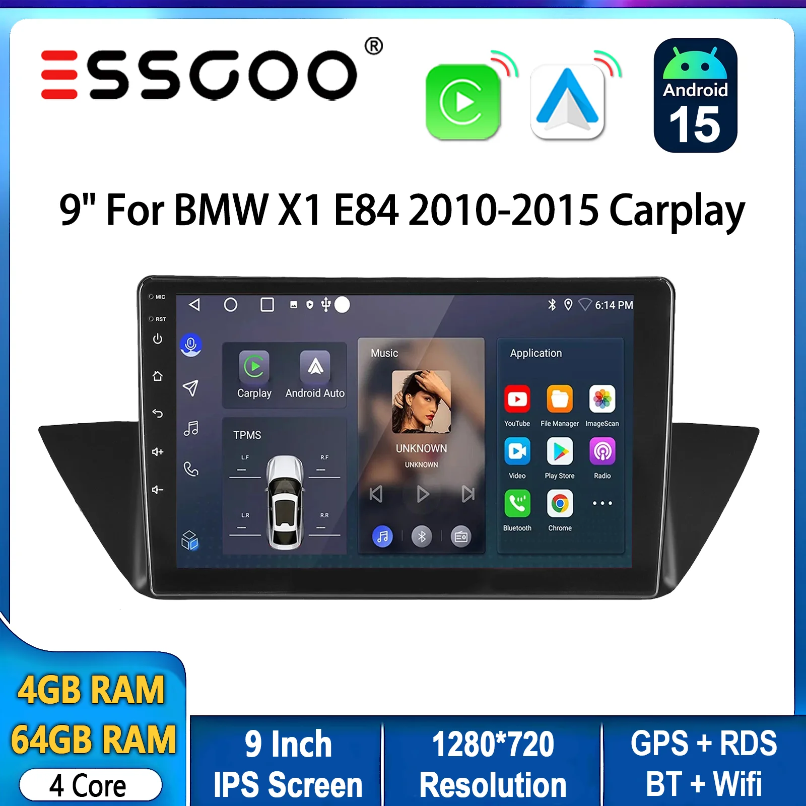 ESSGOO 10 Zoll Android 15 für BMW X1 E84 2010-2015 Kabelloses Carplay Android Auto Autoradio GPS NAVI SWC WIFI BT FM USB FM ASP Image