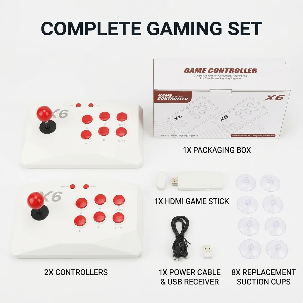 Console de jeu vidéo X6, manette de jeu sans fil 2.4G à double joystick, console 4K HD, 64 Go, 20000 jeux classiques pour deux joueurs