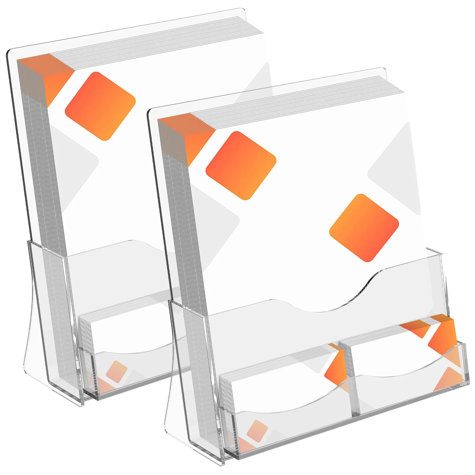 Porte-brochures en acrylique transparent, 2 pièces, présentoir de brochures avec porte-carte de visite pour magazines, journaux, livrets
