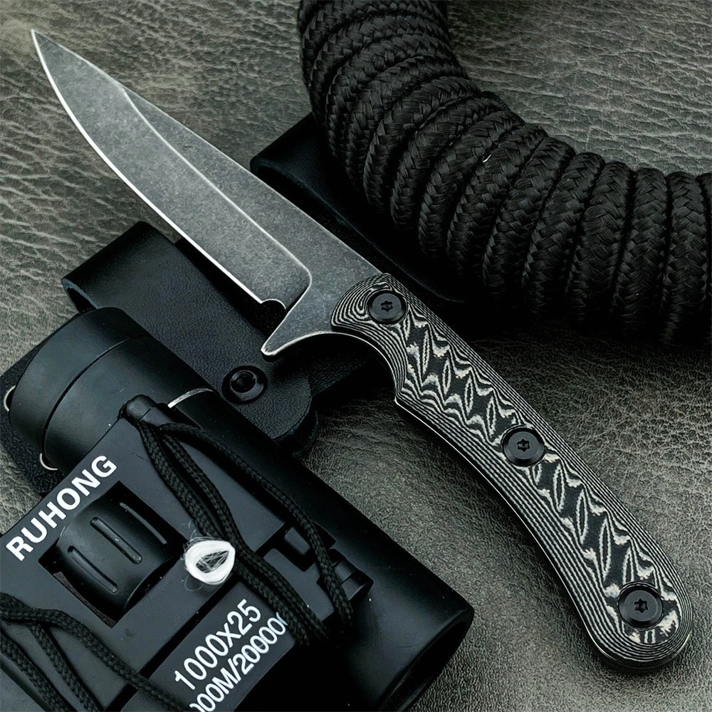 Messer mit feststehender Klinge und Scheide, G10-Griff, Klinge aus 7Cr13Mov-Stahl, geeignet für Camping, Picknick, Angeln, Touren, robustes EDC-Messer Image