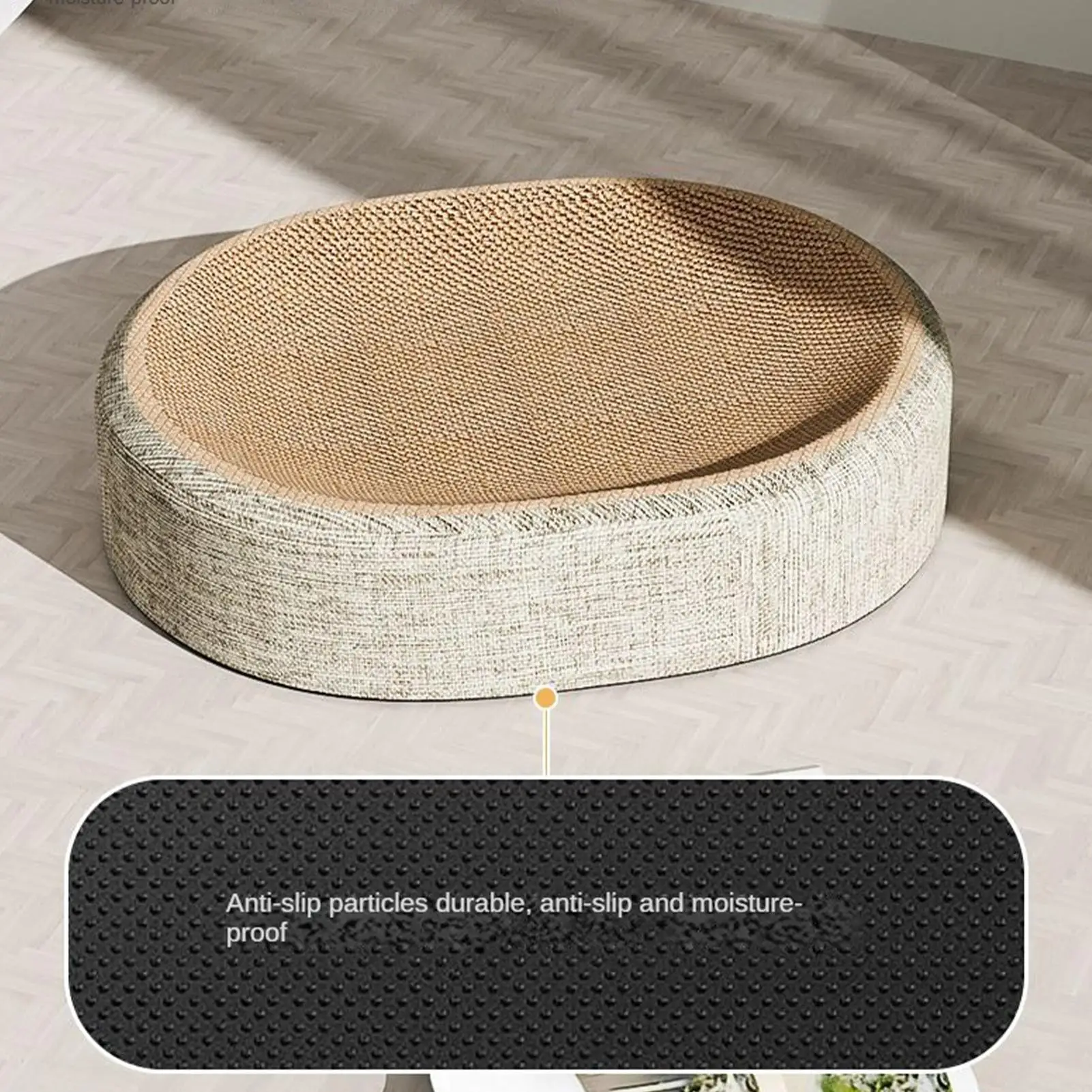 2-in-1 Ovaler Sisal-Katzenkratzer und -Bett, Verschleißfestes Katzennest, Möbelschutz, Krallenschleifspielzeug für Katzen zum Ausruhen Image