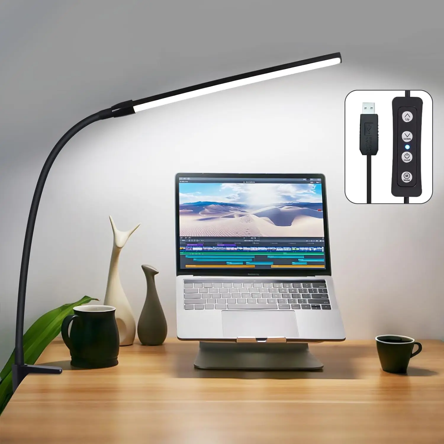 Lampe de bureau, LED, à pince, dimmable : lampes de bureau noires, 3 modes de couleur, 5 niveaux de luminosité, 5 W, lampe à pince flexible, lampe de table, protection des yeux, lampe lumière du jour