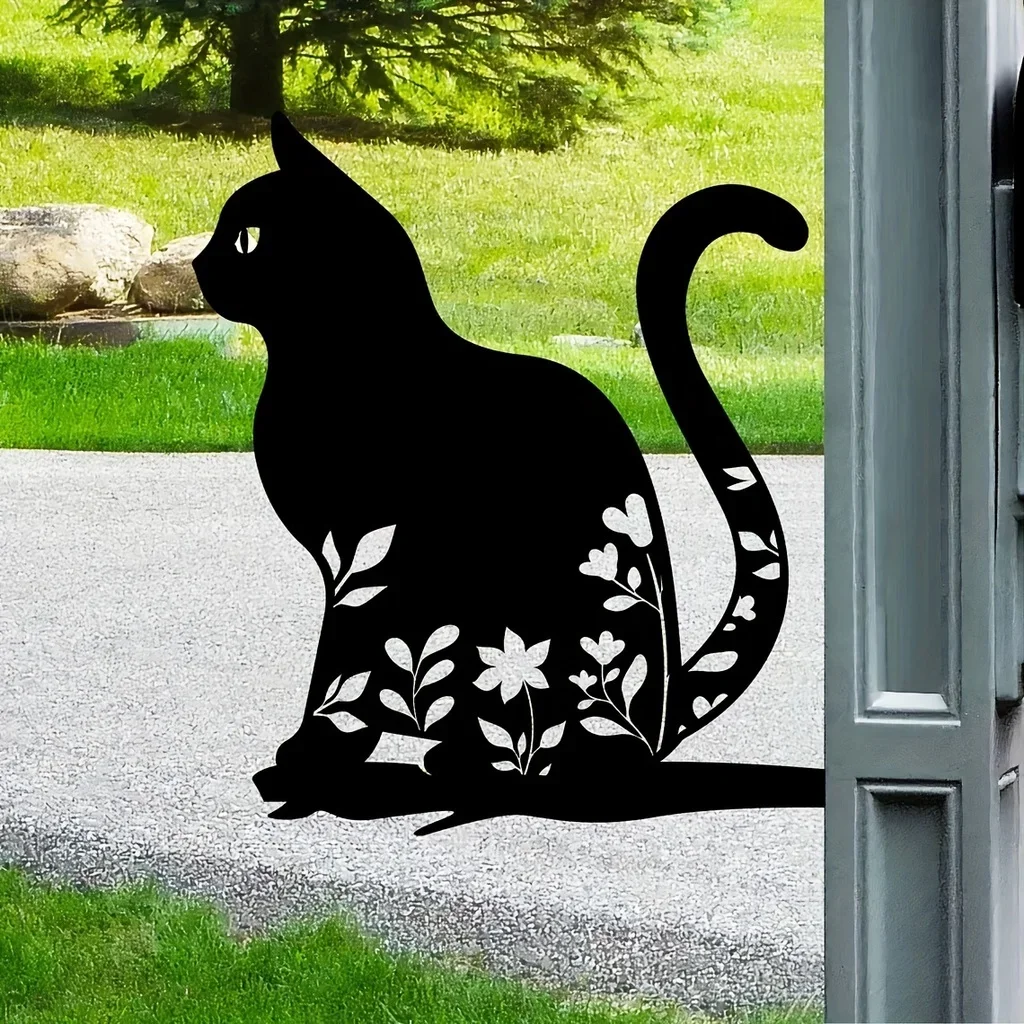 Hello young Metall kontur Katze Silhouette Garten Pfahl, Metall Hof Kunst, Garten Baum Dekorationen Hinterhof Garten Terrasse Dekoration