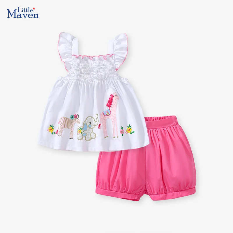 Little Maven 2024 Sommer neue Kinder Kleidung Mädchen Kinder kleidung Trainings anzug Kleidung Sets Cartoon Einhorn Tops Hosen Baumwolle Image
