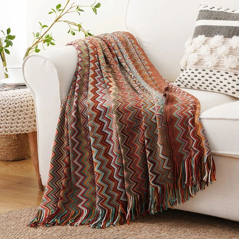 Strukturierte Boho gestrickte Decken mit Quasten klobige gemütliche Jacquard leichte Decken Bauernhaus Geschenk Plaids für die Reise Image