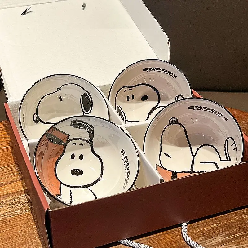 Kawaii Cute Snoopy Tableware Ceramic Bowl Beautiful And High-Value Kawaii Set Bowl Anime Cartoon Household Tableware Suit Gift