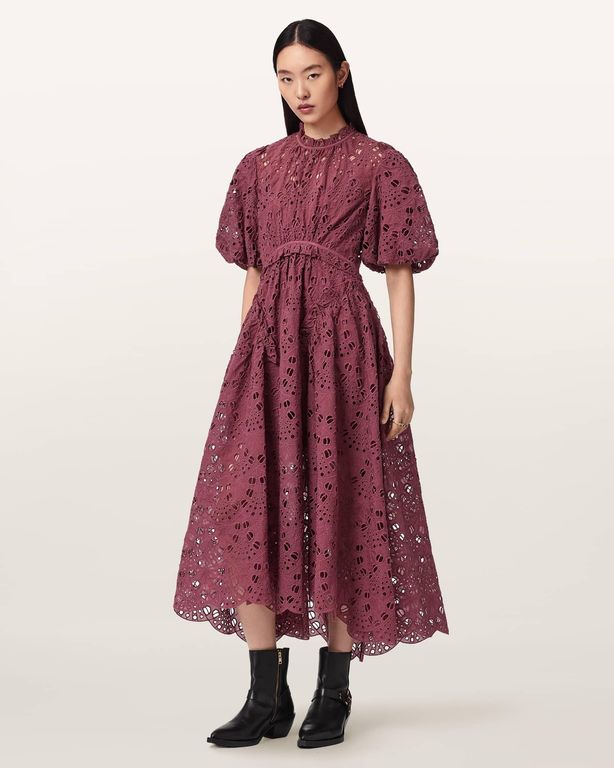 Polyester Odette Broiderie Anglais Maxi Dress, /Us 0 - Red - AllSaints Dresses