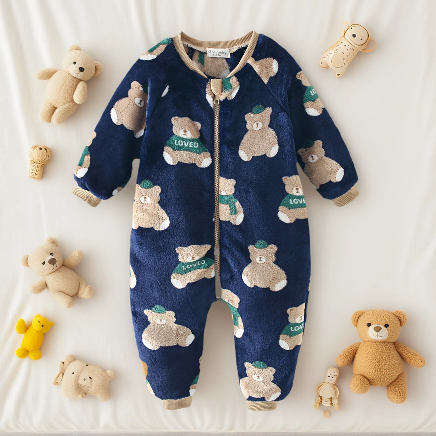 Warme Baby-Strampler, Kleidung, gemütlich, niedlich, Kleinkind-Overalls, lange Ärmel, Reißverschluss Image