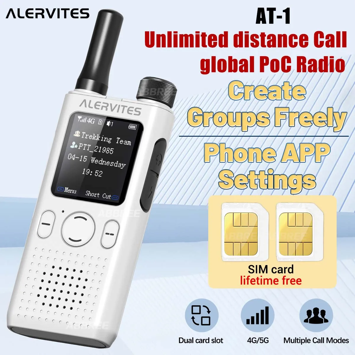BAOFENG AT1 POC Walkie-Talkie Unbegrenzte Datenleistung Lebenslang Kostenlose Globale Telefon-App-Verbindung Dual-SIM-Karten-Slot ALERVITES Netzwerk-Funkgerät Image
